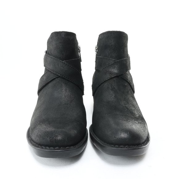 Born Trinculo Buckle Cross-strap Heeled Boots Leather Ankle Bootie Sz W7 Black - Picture 4 of 16